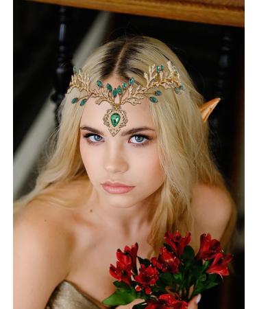 IYOU Rhinestone Fairy Headband Crown Gold Leaf Elf Headpiece Crystal Woodland Enchanted Hairband Tiara Queen Costume Party Hair Accessories for Women - Buy Online on GoSupps.com