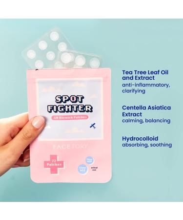 Facetory AM Spot Fighter Acne Patches - Tea Tree & Cica, 72 Hydrocolloid Patches, 2 Sizes, Invisible Treatment for Morning, Daytime - Buy Online on GoSupps.com