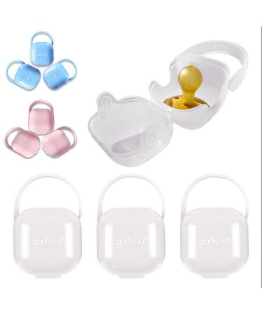 PurePouch BPA-Free Pacifier and Nipple Shield Cases - Set of 3 Clear | Case for Diaper Bag & Stroller | Pacifier Box for Travel | Keeps Baby s Binkies Clean and Accessible by purifyou Clear 3 Count (Pack of 1)