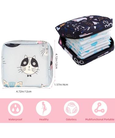 Portable Sanitary Napkin Storage Bag for Women and Girls - 2 Pack (Blue Kitten+Black Fox) - Buy Online on GoSupps.com