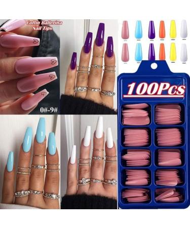 Ruixin 100pcs Coffin Nails - Long Artificial Ballerina False Nails 10 Sizes for DIY Nail Art | International Shipping Available - Buy Online on GoSupps.com