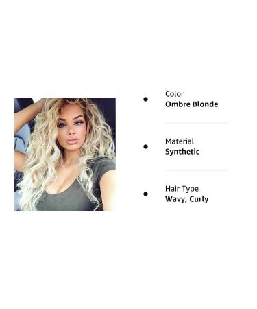 Fencca Ombre Platinum Blonde Long Curly Wavy Wig for Women - Heat Resistant Synthetic Hair for Daily & Party Use - Buy Online on GoSupps.com