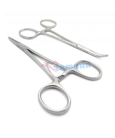 Zamaha UK Set of Pet Groomers Scissor Style Pet ear Locking Forceps Hemostatic Tweezers Good Strong Animal Care Dog/Cat groomers tool(Straight and Curved)