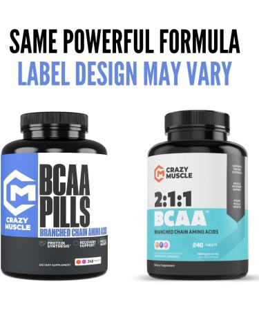 Crazy Muscle 3000mg BCAA Pills (2 Month Supply) with The Optimum 2:1:1 Ratio of Branched Chain Amino Acids for Recovery and Growth 1000mg BCAAs per Pill (More Than BCAA Capsules) 240 Tablets - Buy Online on GoSupps.com