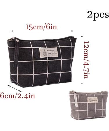 Shop Multifunctional Canvas Makeup Bag Set - 2 Portable Cosmetic Bags for Travel Office & School - Black/Gray Checkered - Buy Online on GoSupps.com