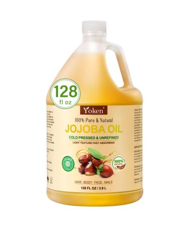 1 Gallon Jojoba Oil EWG Verified - 100% Pure Jojoba Oils Bulk Cold Pressed Unrefined Hexane Free Virgin Golden jojoba Carrier Oil for Hair Skin Massage DIY Natural Body Moisturizer 128 Fl Oz (Pack of 1)