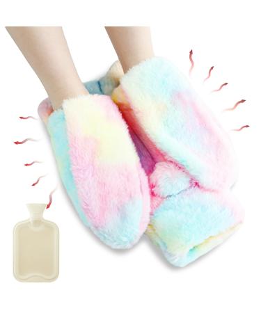 Foot warmer without electricity 2l foot warmers heat bottle soft and warm rabbit ear design foot heating pads multifunctional 2 in 1 foot heat bottle for women/men/adult winter gifts (colorful) multicolored