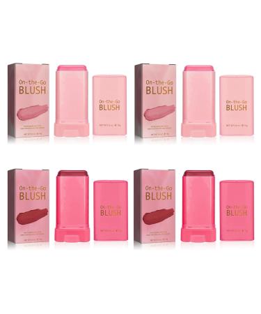 Blush Stick Cream Blush Stick Smooth Solid Moisturizer Stick Highlighter Stick Waterproof Face Makeup Stick for Cheek Eyes Lips (2 Pink & 2 Red 4PCS) 2 Pink & 2 Red 19 g (Pack of 4)