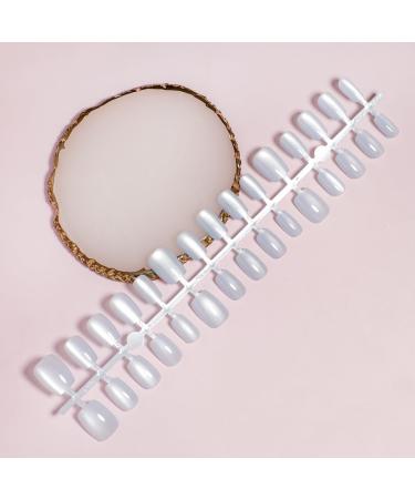 White Cat Eye Press on Nails - Glossy Acrylic Short Fake Nails 24 Pcs Full Cover Squoval Manicure - Buy Online on GoSupps.com