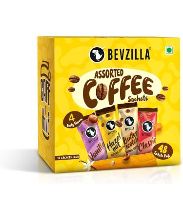 BVZ 48 Instant Coffee Powder Sachets (48 X2 Gram Sachets)| Turkish Hazelnut Colombian Gold French Vanilla & English Butterscotch | 12 Sachets Each Flavour| Hot & Cold Coffee| Makes 48 Cups| 100 % Arabica Coffee| Strong Coffee| Best Coffee | Espresso Latte - Buy Online on GoSupps.com