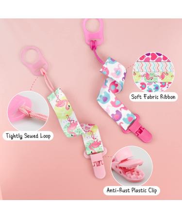 4 Pack Pink Pacifier Clips for Girls | Silicone Binky Clips with Adapters for Teething Toys | Baby Shower Gift - Buy Online on GoSupps.com