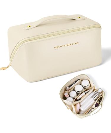 Aucuu Premium PU Large Capacity Cosmetic Travel Bag | Multifunctional Waterproof Organizer | Portable Zipper Bag | Easy to Carry - Gift for Women - Beige - Buy Online on GoSupps.com