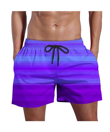 Agiferg Mens Gradient Hawaiian Drawstring Elastic Waist Casual Summer Beach Shorts Quick Dry Surfing Sports Shorts Pockets Mens Shorts-14-purple 4X-Large
