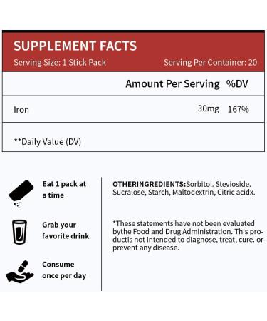 Miss Pep Iron Supplement, 30 Mg Iron Supplement for Women and Men, Promotes Red Blood Cell Production, Supports Iron Deficiency in Adults, 20 Ready-to-Drink Powder Sachets - Buy Online on GoSupps.com