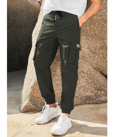 Elegancity Mens Cargo Trousers Regular Fit Drawstring Sweatpants with Pockets - A-green-2 | Sizes 38-46 - Buy Online on GoSupps.com