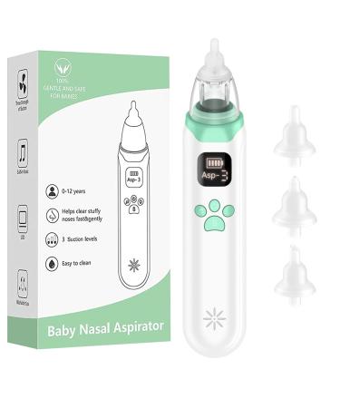 UECOO Baby Nasal Aspirator Electric Nose Sucker for Toddlers Rechargeable with Music and Three Strengh of Suction 3 Silicon Washable Tips (Green)