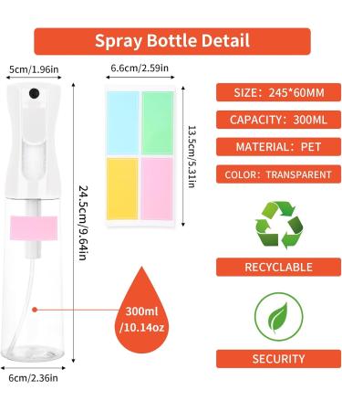 Sandiyago Continuous Water Spray Bottle 300ml Fine Mist Empty Hair Spray Bottle Plastic Water Mist Sprayer for Hairstyling Cleaning Plants Misting Essential Oil White Transparent - Buy Online on GoSupps.com