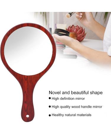 Vintage Wooden Handle Hand Mirror - Red Handheld Vanity Mirror for Hairdressing, Makeup, and Grooming - Buy Online on GoSupps.com