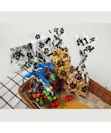 Mosoisy 100 Pack Paw Print Clear Cellophane Bags | Dog Paw Treat Bags 10.5X5 with Ribbon & Twist Ties | Dog Gift, Candy, Cookie & Treat Bags - Perfect for Dog Party Favors & Supplies - Buy Online on GoSupps.com