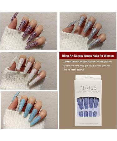 AUklOPVZZ 1 Set French Tip Press on Nails Solid Color Extension Shimmer Fingernails Decals Full Cover Salon Gifts Manicure Kit H33-purple blue jelly glue - Buy Online on GoSupps.com