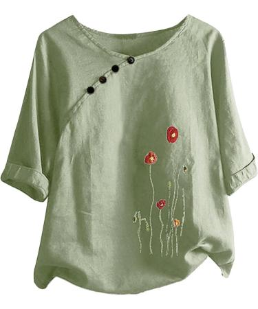 Iuhan Plus Size Floral Linen Top for Women - Mint Green 3X-Large - Buy Online on GoSupps.com