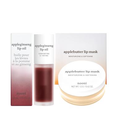 NOONI Best Lip Duo - Korean Appleginseng Lip Oil & Applebutter lip mask | Lip stain Shear Butter Vitamins Nourishing Treatment for Dry Lips Overnight Moisturizer