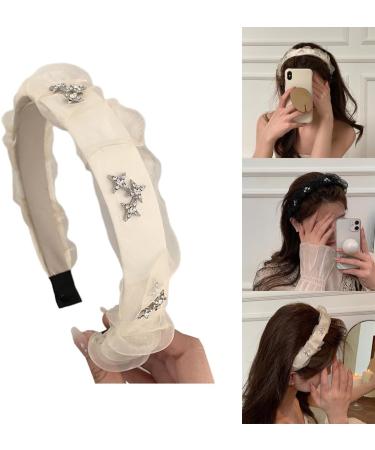 TQUXNGA Women Headband 1.2inch Wide Hairband with Rhinestones Star Hairhoop Headdress Girls Sweet Head Accessory White - Buy Online on GoSupps.com