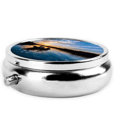 Fishing Scenic Printed Mini Round Pill Box | 3 Compartment Pill Organizer for Travel Home & Office - Portable Medicine Case - Buy Online on GoSupps.com