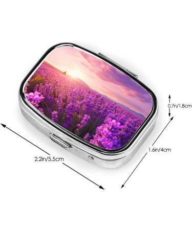 Lavender Printing Small Pill Case - Cute 2 Compartment Travel Pill Organizer for Purse & Pocket Gifts - Buy Online on GoSupps.com