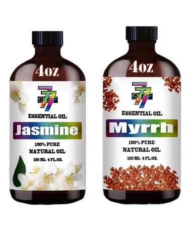GV77ZF Essential Oil Two 4 Fl Oz (120Ml) Set - Pure Natural Myrrh Oil and Jasmine Essential Oil for Diffuser Humidifier Skin Care Home Fragrance Bath Hair Care Cleansing Massage Yoga DIY So