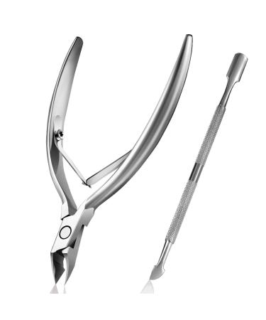 Cuticle Trimmer with Cuticle Pusher, Easkep Cuticle Remover Cuticle Nipper Professional Stainless Steel Cuticle Cutter Clipper Durable Pedicure Manicure Tools for Fingernails and Toenails (Silver)