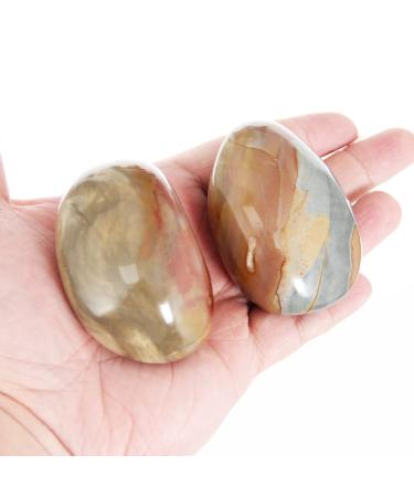 Orientrea Ocean Jasper Palm Stone-2 Pcs Ocean Jasper Pocket Energy Stone Smooth Healing Crystal Worry Stone (Ocean Jasper)