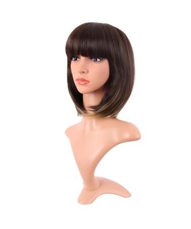 Buy MapofBeauty 12 Natural Short Straight Bob Wig - Brown Mixed Gold | Shop Internationally for Quality Hair Wigs - Buy Online on GoSupps.com