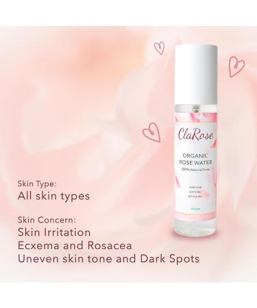ClaRose 100% Natural Organic Rose Water Hydrating and Purifying Vegan Toner 2x 150ml - Buy Online on GoSupps.com