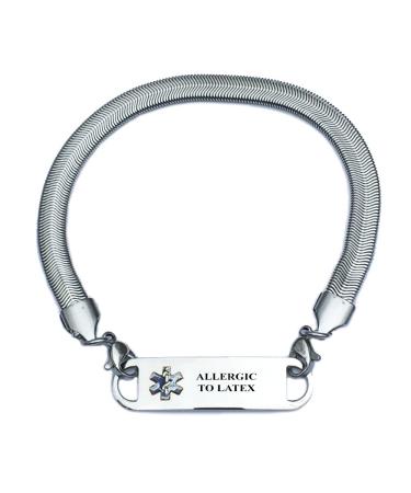 Pre-Engraved Chevron Pattern "Allergic to Latex" Medical ID Bracelets for Women 8.5" Latex