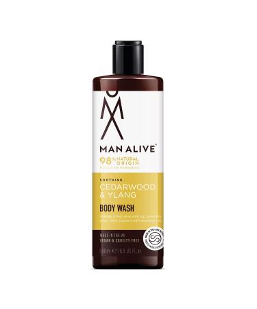 MAN ALIVE Shower Gel for men 500ml mens body wash & face wash contains a masculine scent Vegan SLS Free & sulfate free formula. ideal mens grooming gifts for men (Cedarwood & Ylang Single) Cedarwood & Ylang 500.00 ml (Pack of 1)