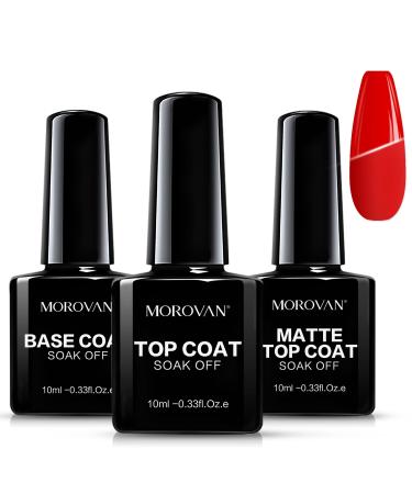 Morovan 3PCS Top Coat & Base Coat 10ML No Wipe Gel Matte MirrorGel Nail Polish Base And Top Coat Quick Dry Long Lasting Gloss Clear Resin Polish Nail Art Glue LED Lamp Needed For Home And Salon Use