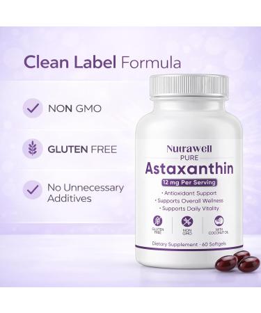 QUZOYU NutraWell Astaxanthin 12mg with Coconut Oil Antioxidant Support Supplement Non-GMO Gluten Free 60 Softgels - Buy Online on GoSupps.com