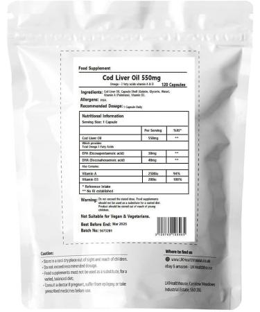 High Strength Cod Liver Oil Softgels 550mg (120 Capsules) with Vitamin A & D EPA DHA - 120 Count - Buy Online on GoSupps.com