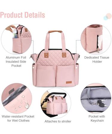 Lekebaby Baby Changing Bag Large Nappy Bags for Mom and Dad Nappy Changing Bag Stylish Travel Tote with Nappy Changing Mat Quilted Pink - Buy Online on GoSupps.com