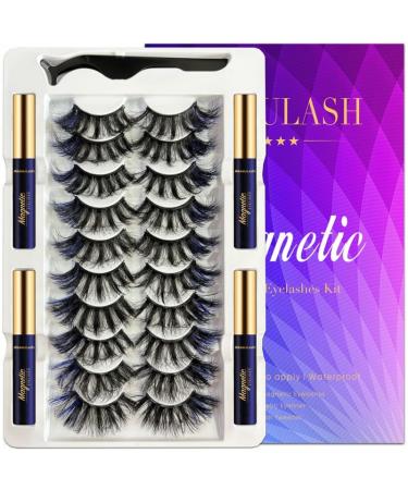 Colored Eyelashes Magnetic Lashes MIX 10 Pairs Reusable Magnetic Eyelashes kit with Applicator - Upgraded Long Lasting - Easy for Halloween Party Cosplay Makeup Kit (4 Tube of Liner) Vegan