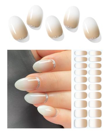 Semi Cured Gel Nail Strips (Nude Ombre)-20 PCS Beige Gel Nail Stickers | UV Light Required | Gel Nail Wraps Salon Quality & Easy to Use