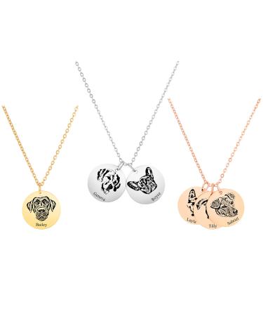 Customized Pet Portrait Necklace Personalized Pet Memorial Jewelry Gift Pet Photo Paw Name Engraved Necklace Unique Custom Dog Cat Animal Necklace for Animal Lover Remembering Beloved (1 Sliver) 1 Sliver