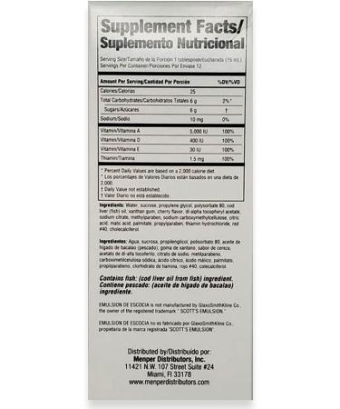 Emulsion de Escocia Cod Liver Oil Dietary Supplement. Rich in Vitamins A D E and B1. Cherry Flavoured. 6.5 Fl Oz / 192 mL. Pack of 3 - Buy Online on GoSupps.com
