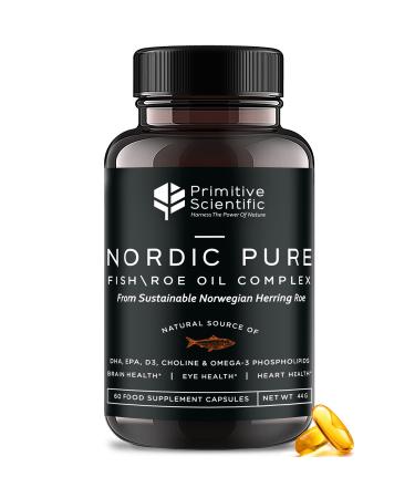 Primitive Scientific Nordic Pure Oil Complex (60 Fish Oil Capsules) for Brain, Immunity & Vision - Heart Supplement w/EPA, DHA, Vitamin D3, Choline - Omega 3 Supplements