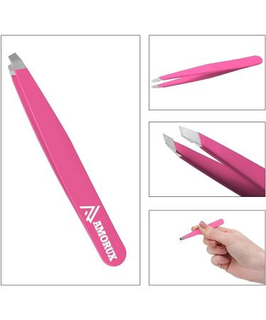 Amorux Tweezers for Facial Hair Women & Men Professional Stainless Steel Black Colour Coated Precision Tweezers Slant & Tip Eyebrow Tweezers for Ingrown Hair Tweezers (Pink) - Buy Online on GoSupps.com