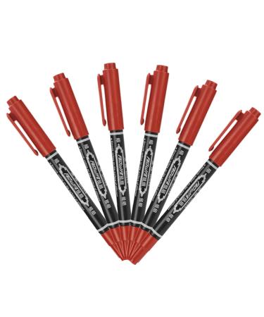 Angoily 6pcs Waterproof Eyeliner Dual Tip Markers Marker Pens Eyebrow Pencil Double Head Leather Pen 13.9x1.8cm Red