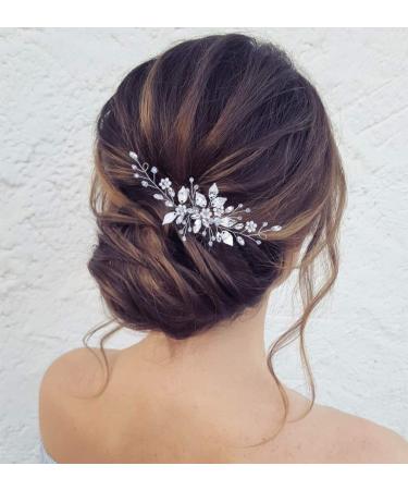 Zoestar Bridal Wedding Hair Combs Flower Pearl Headpiece Bride Crystal Leaf Hair Accessories for Women and Girls (Silver) - Buy Online on GoSupps.com