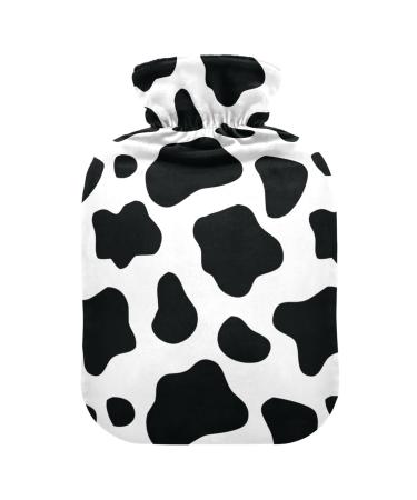 Heat bottle with cover 2 l durable warm-up bag for hand feet shoulder and neck pain cramps heating press and heat therapy pattern of cartoon black and white cow funny animal