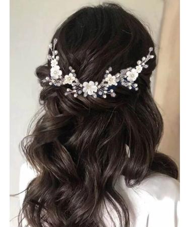 HEREAD Flower Bride Wedding Hair Vine Pearl Headband - Rhinestone Hair Accessory for Women/Girls (Silver) - Buy Online on GoSupps.com